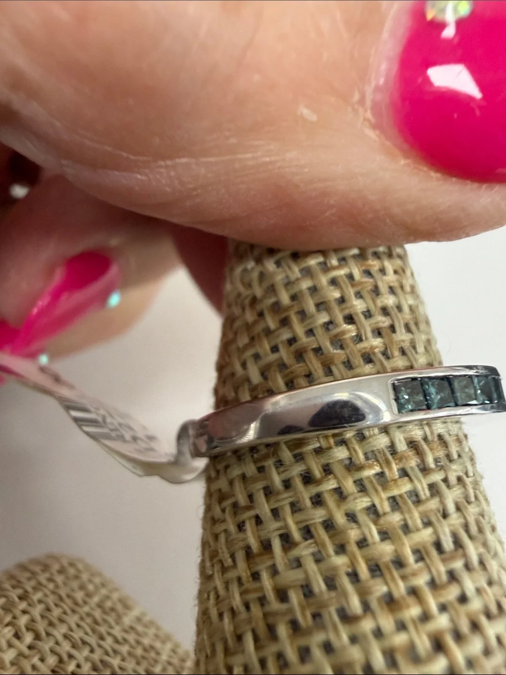 Sterling Silver ring with blue diamonds. Size 7